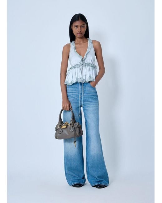 Chloé Blue Silk Satin Tie-Front Top