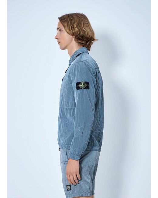 Stone Island Blue Zip-Up Jacket With Chest Pocket for men