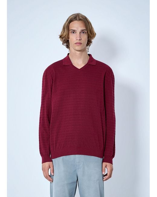 Miu Miu Red Striped V-Neck Polo Shirt for men