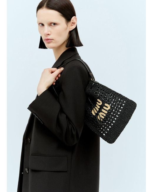 Miu Miu Woven-fabric Mini Shoulder Bag in Black | Lyst