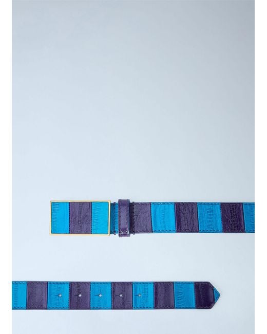 Dries Van Noten Blue Striped Leather Belt