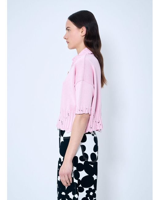 Marni White Distressed Knit Polo Shirt