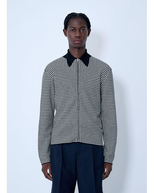 Jil Sander Blue Houndstooth Zip-Up Shirt for men