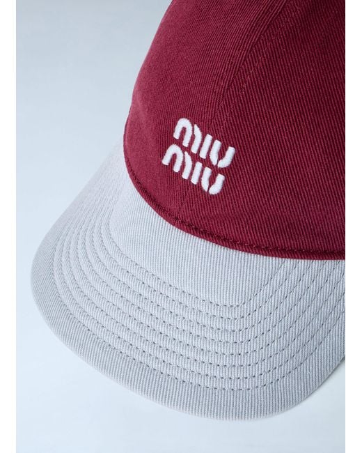 Miu Miu Red Logo Motif Baseball Cap