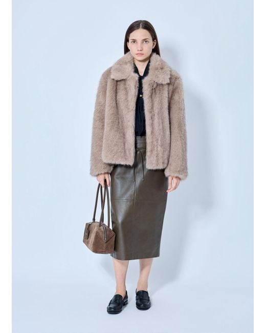 Max Mara Natural Shawl Collar Faux Fur Jacket