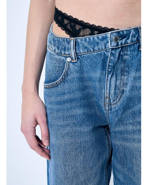 【ALEXANDER WANG】 'Dip Side Lace Undie' ミニスカート ブルー Alexander Wang Dip-Side Jeans With Exposed Lace Underwear in
