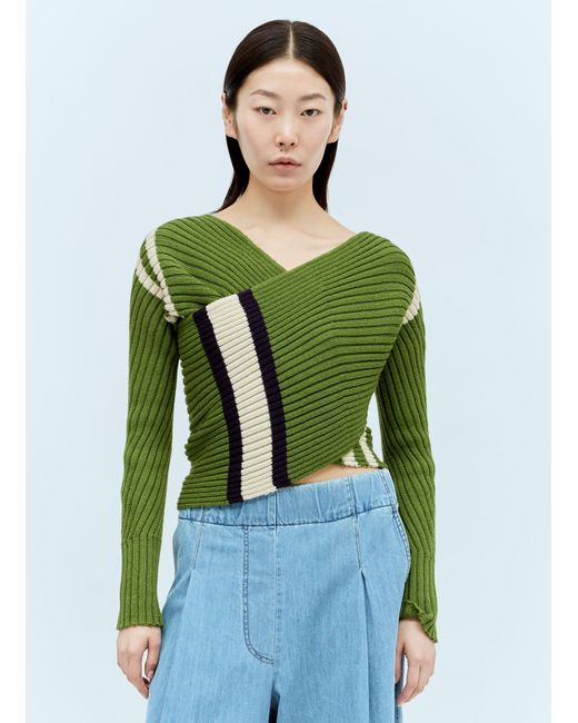 Dries Van Noten Green Twisted Knit Sweater