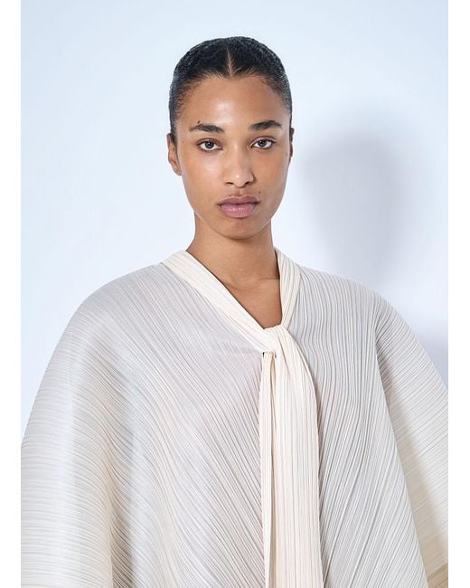 Pleats Please Issey Miyake White Pleated Cape Blouse