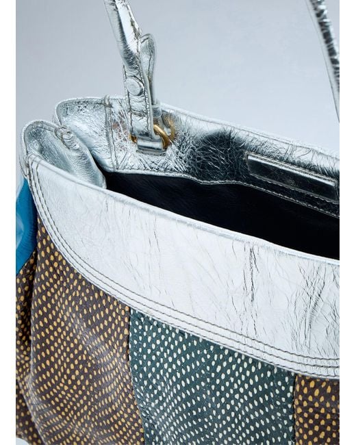 Dries Van Noten Blue Textured Leather Shoulder Bag