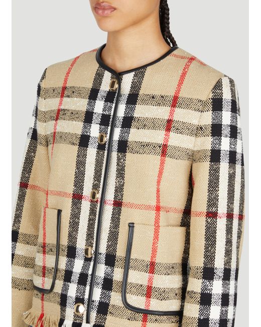 Burberry Check Jacket in White | Lyst