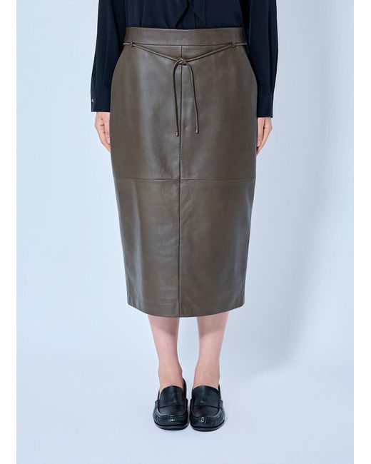 Max Mara Gray Leather Midi Skirt