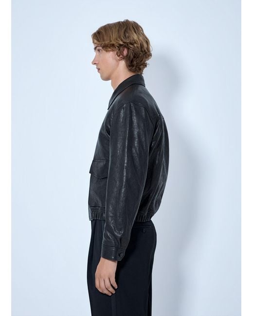 Saint Laurent Blue Zip-Front Leather Jacket for men