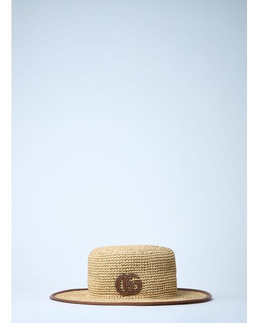 Gucci Blue Straw Boater Hat