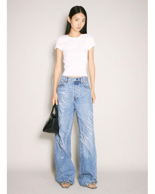 デニム・ジーパン Alexander Wang Mesh Back Balloon Jeans With Logo Logo-Embossed Balloon Jeans in VINTAGE LIGHT INDIGO