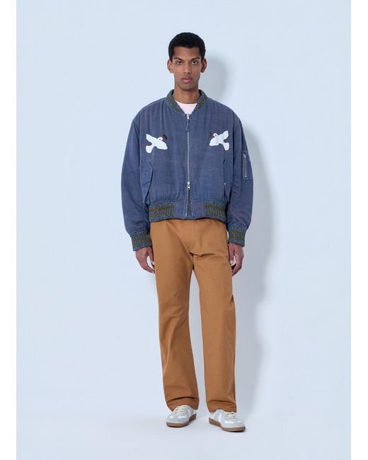 STORY mfg. Blue Embroidered Bomber Jacket for men