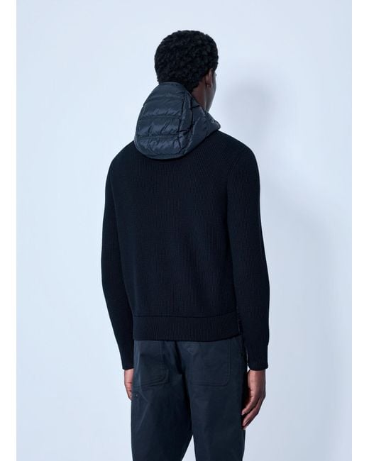 Moncler Blue Hooded Puffer Jacket With Knit Sleeves for men