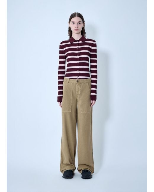 Moncler Blue Ribbed Knit Striped Cardigan