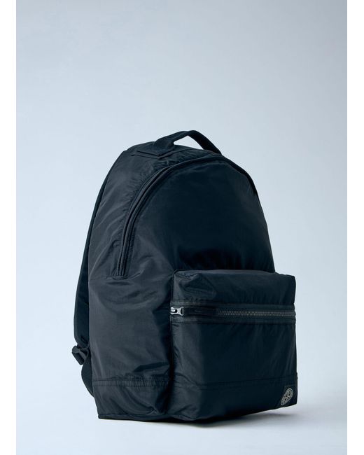 Stone Island Blue Nylon Backpack With Front Zip Pocket for men