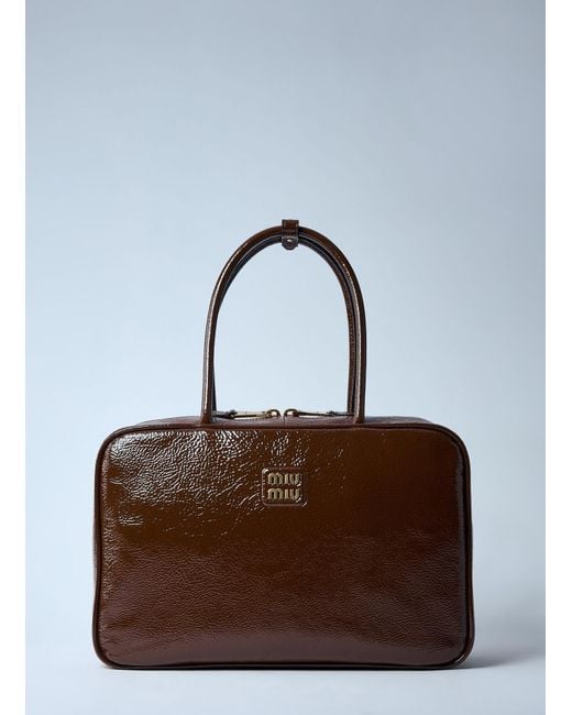 Miu Miu Brown Beau Naplak Patent Shoulder Bag