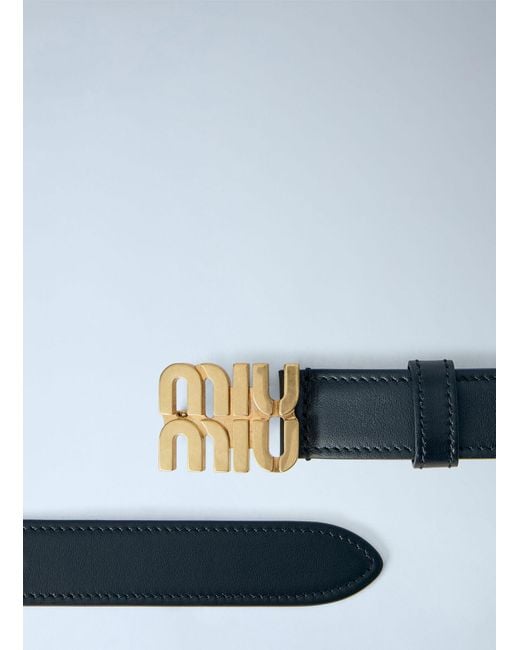 Miu Miu Blue Logo Buckle Leather Belt