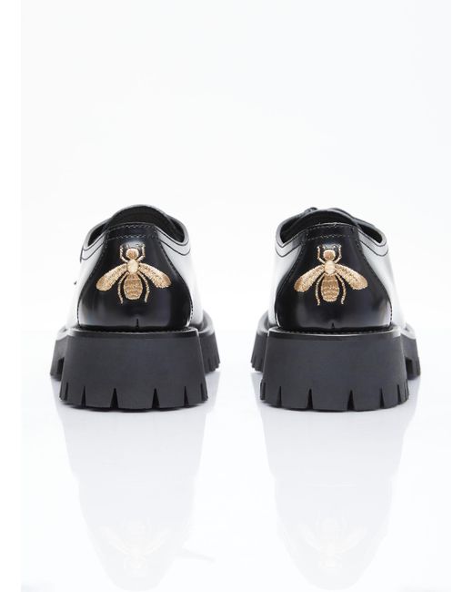 Gucci Black Bee Leather Lace-up Shoes