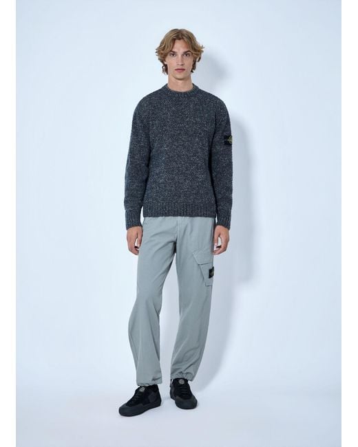 Stone Island Blue Crewneck Wool-Blend Sweater for men