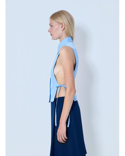 Miu Miu Blue Poplin Sleeveless Shirt