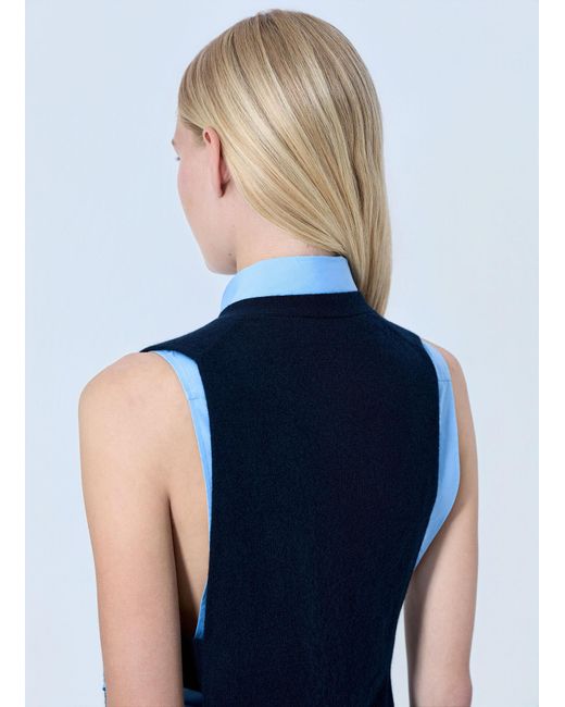 Miu Miu Blue V-Neck Logo Vest