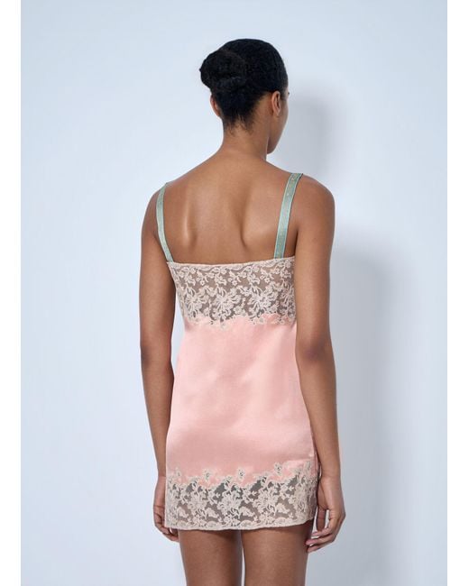 Saint Laurent Pink Sleeveless Lace-Trimmed Slip Dress