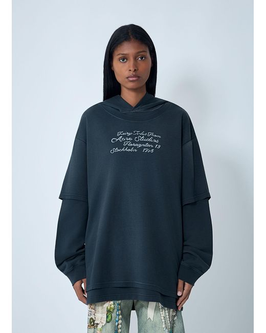 Acne Blue Hooded Logo Motif Sweatshirt
