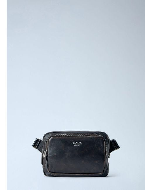 Prada Blue Distressed Nappa Leather Shoulder Bag for men