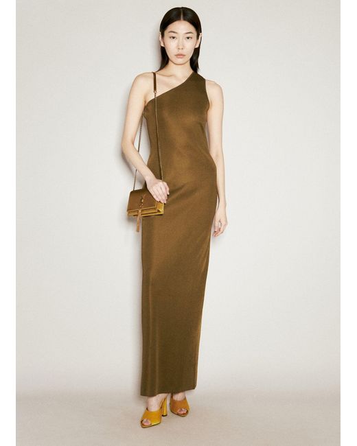 Saint Laurent Natural One Shoulder Silk Dress