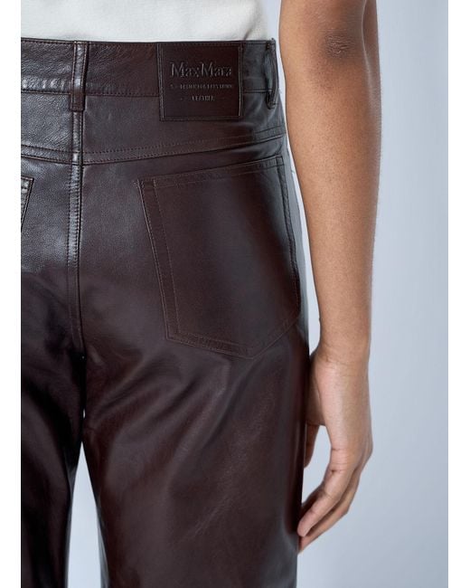 Max Mara Blue Leather Wide-Leg Trousers