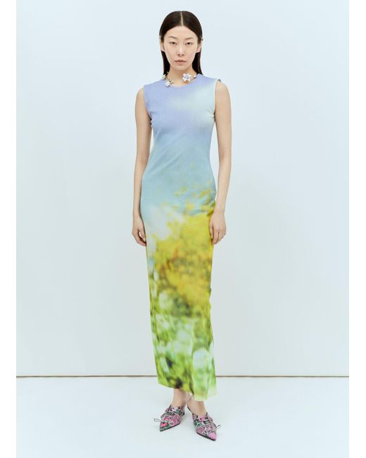 Acne Green Blurred Print Maxi Dress