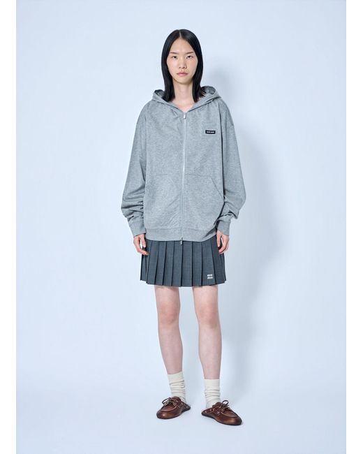 Miu Miu Blue Zip Hoodie With Patch Detail