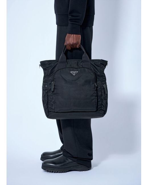 Prada Blue Re-Nylon Logo-Plaque Tote Bag for men