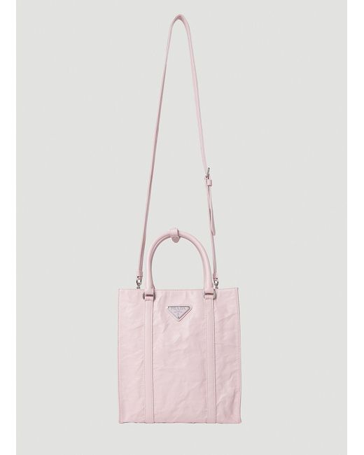 Prada Pink Crinkled Leather Tote Bag