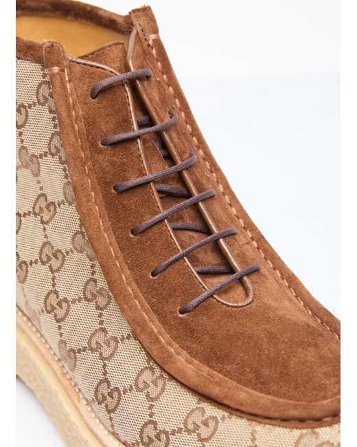 Gucci Natural Gg Canvas And Suede Lace-up Boots for men