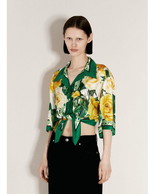 Dolce & Gabbana Green Cropped Silk Shirt