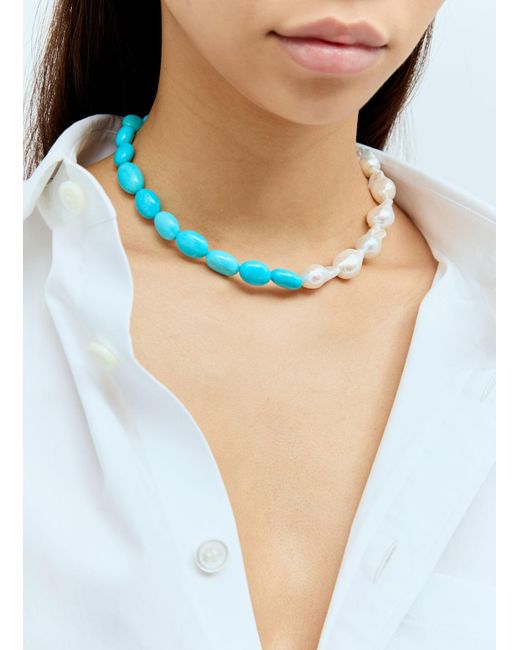 Fry Powers Blue Turquoise And Baroque Pearl Collar Necklace