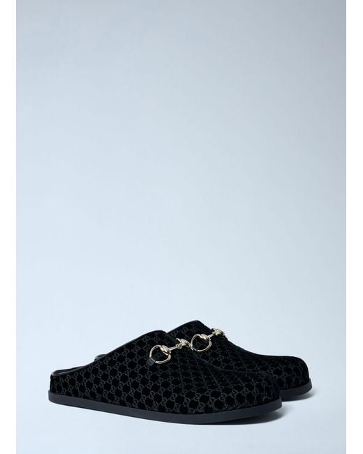 Gucci Black Velvet Horsebit Mules