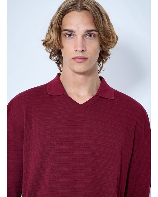 Miu Miu Red Striped V-Neck Polo Shirt for men