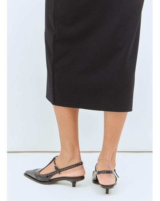Miu Miu Black Leather Brogue Slingback T-Strap Pumps