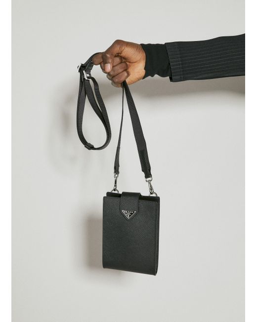 Prada Saffiano Leather Crossbody Phone Holder in Black for Men Lyst