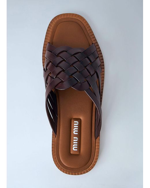 Miu Miu Brown Woven Leather Sandals for men