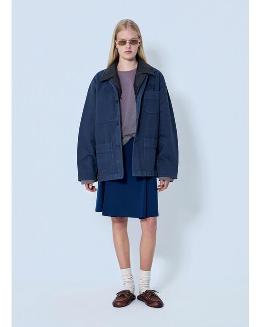 Miu Miu Blue Single-Breasted Garment-Dyed Gabardine Jacket