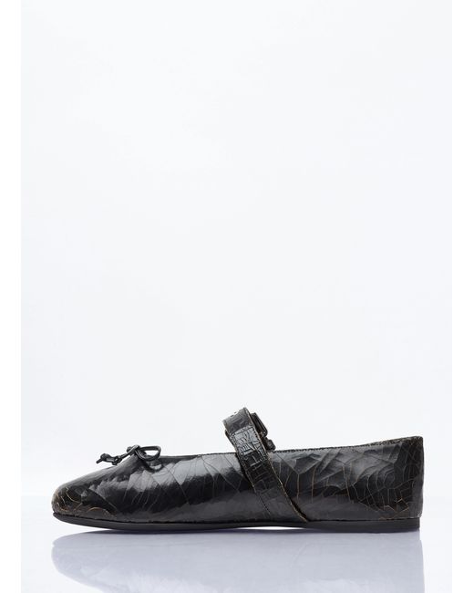 Miu Miu White Crackled Leather Ballerina Shoes