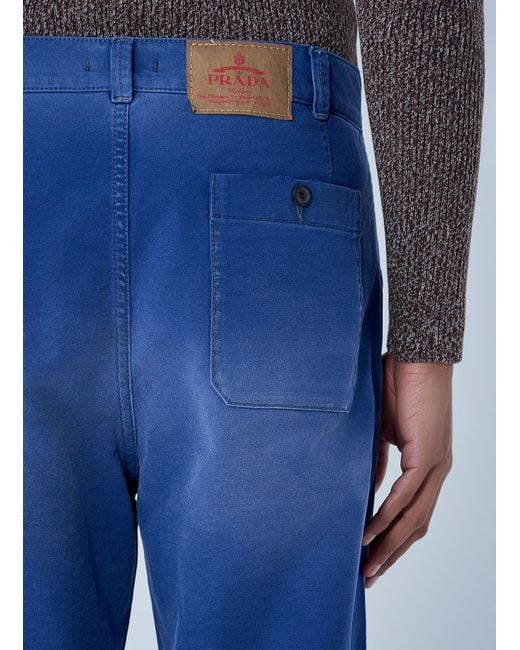 Prada Blue Cotton Twill Pants for men