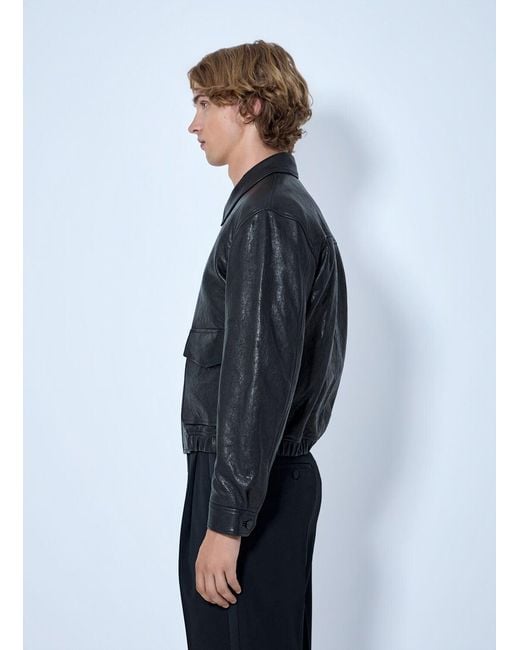Saint Laurent Blue Zip-Front Leather Jacket for men