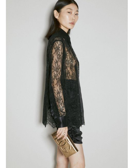 Dolce & Gabbana Black Chantily Lace Shirt With Satin Trims